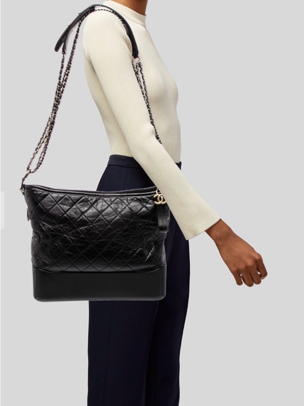 CHANEL Aged Calfskin Quilted Large Hobo Gabrielle Shoulder Bag Bag Black - Picture 15 of 16